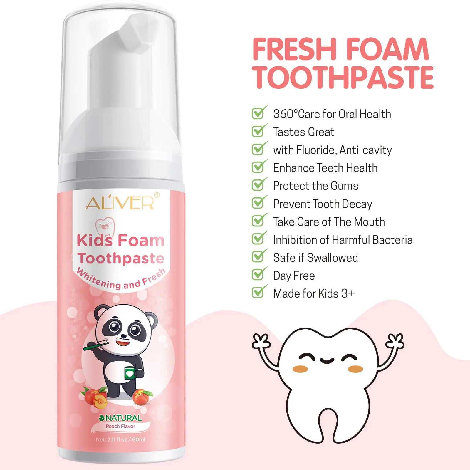 Aliver Teeth Whitening Foam for kid Peach