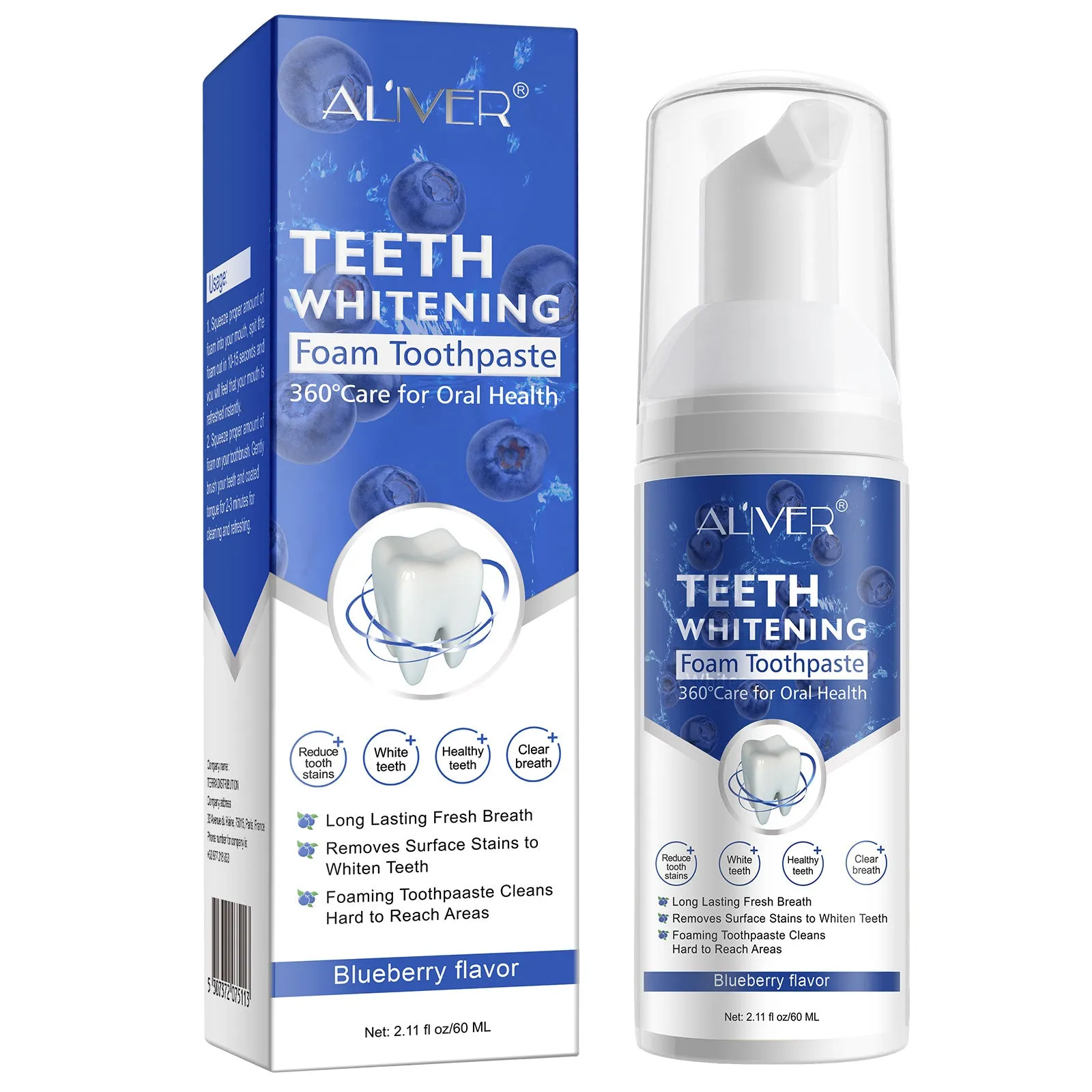Aliver Teeth Whitening Toothpaste Foam, Fruit Flavor