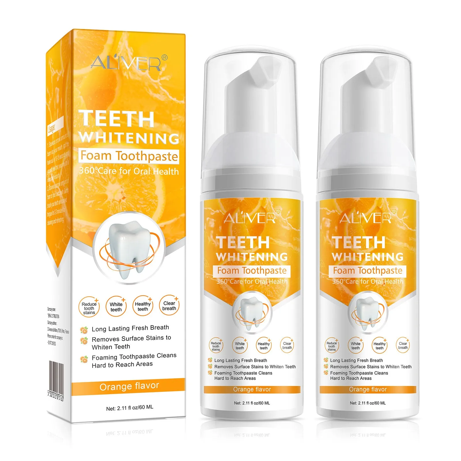 Aliver Teeth Whitening Toothpaste Foam, Fruit Flavor