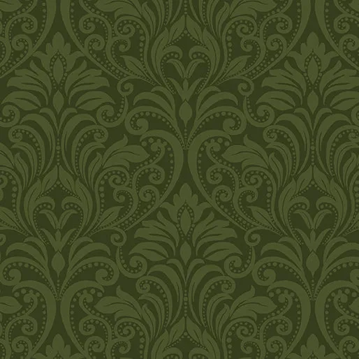 Benartex - A Festival of Roses - Dark Green Damask