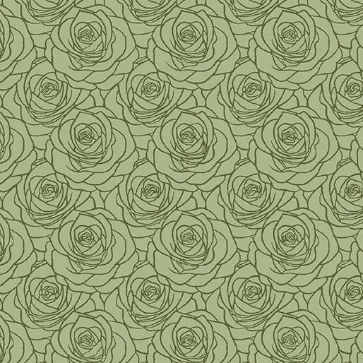 Benartex - A Festival of Roses - Outline Roses in Green