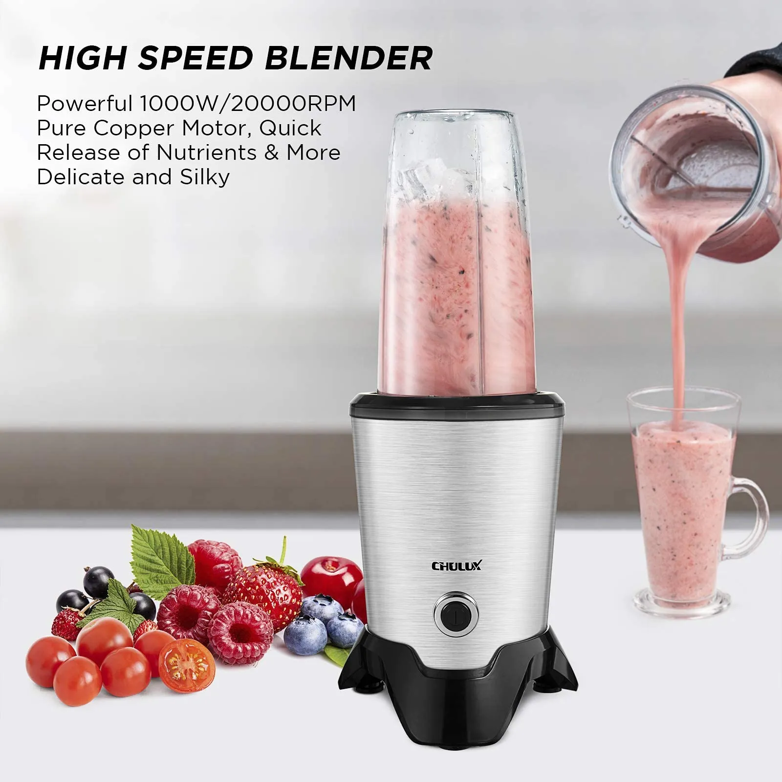 Blender for Shakes and Smoothies, 1000W High Speed Bullet Blender