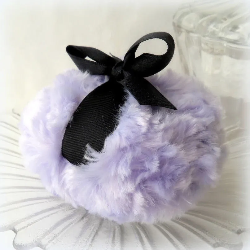 LAVENDER Powder Puff, 4 inch purple and black - gift box option