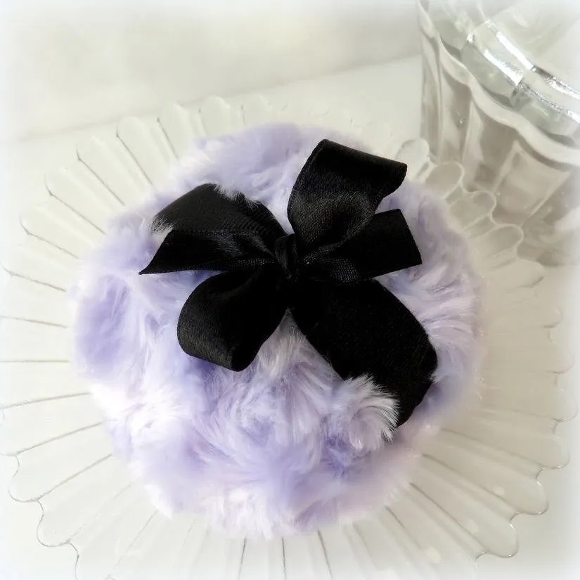 LAVENDER Powder Puff, 4 inch purple and black - gift box option