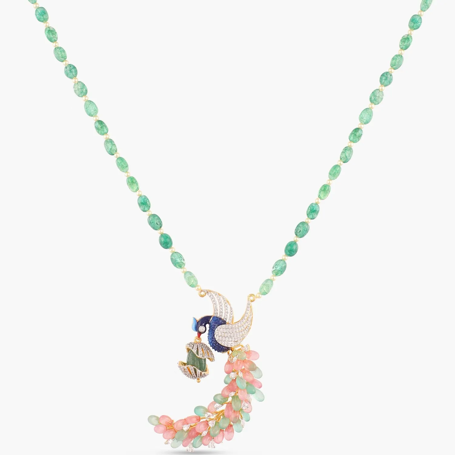 Mythical Peacock CZ Silver Pendant Necklace