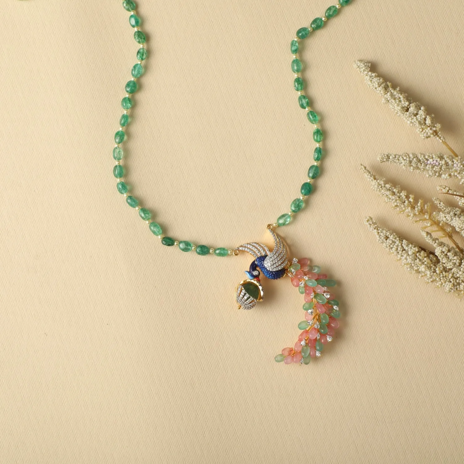 Mythical Peacock CZ Silver Pendant Necklace
