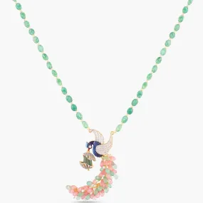 Mythical Peacock CZ Silver Pendant Necklace