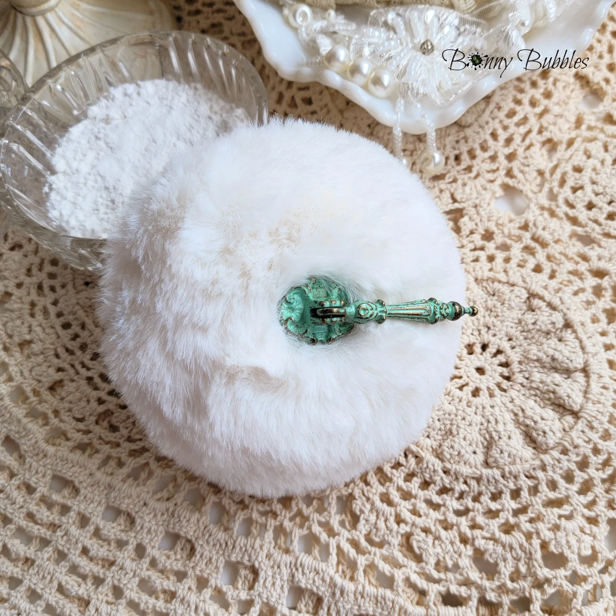 Powder Puff - verdigris handle, 4.5 inch